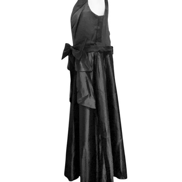 Miss Veil Black V-Neck Satin Black Tie Gala Gown Removable Bow w/ Pockets Sz 10 - Picture 6 of 13